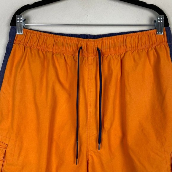 Polo Ralph Lauren Swim Trunks Mens Large Orange Blue Cargo Pocket - Picture 2 of 10